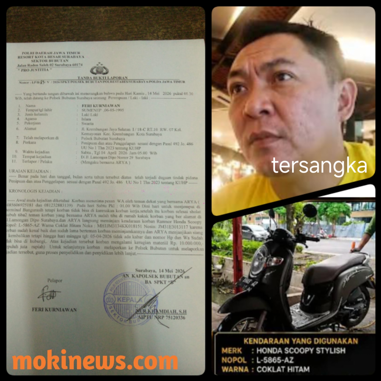 Diduga Mengaku Anggota BNNP, Pria Bernama Arya Dilaporkan Gelapkan Motor Milik Teman Sendiri, Lebih Sebulan Belum Tertangkap